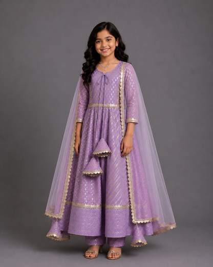 Lavender Chanderi Anarkali Set