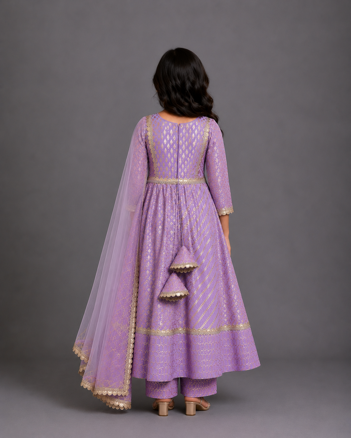 Lavender Chanderi Anarkali Set