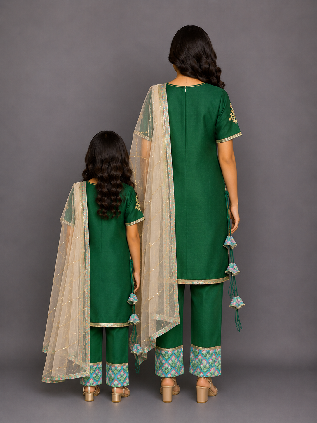 Color blocking green A-line kurta set
