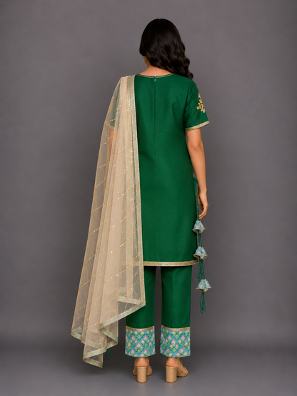 Color blocking green A-line kurta set