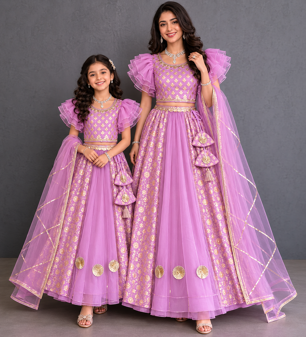 Lavendar Chanderi Frill Lehnga set