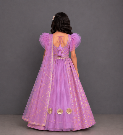 Lavendar Chanderi Frill Lehnga set