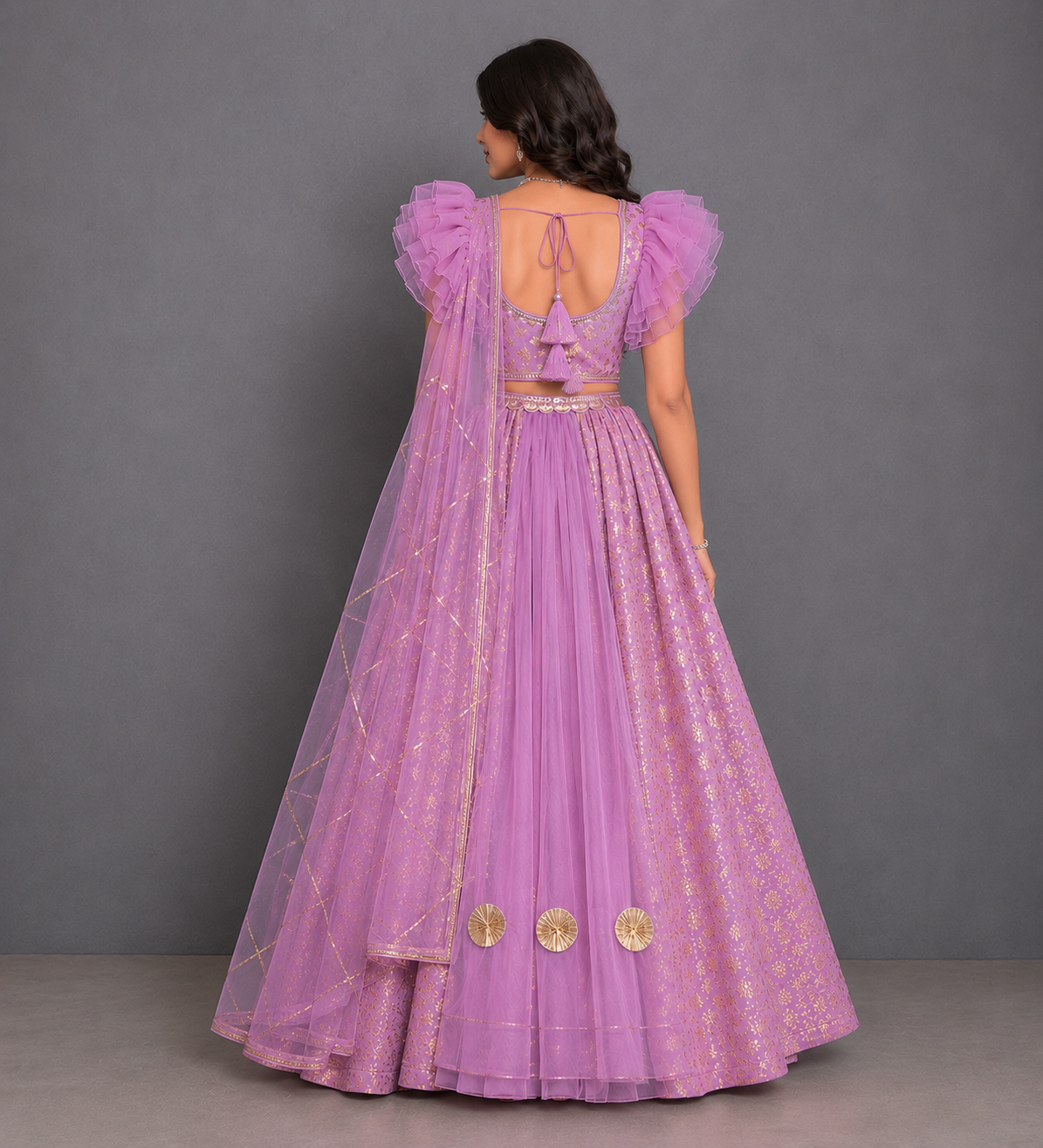 Lavendar Chanderi Frill Lehnga set
