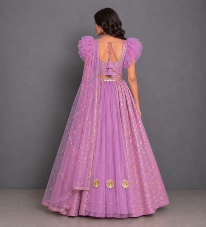 Lavendar Chanderi Frill Lehnga set