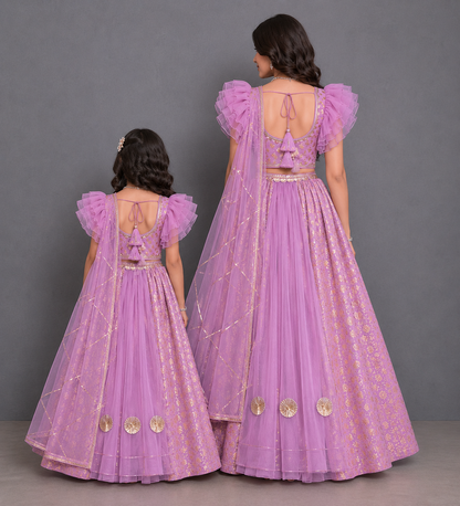Lavendar Chanderi Frill Lehnga set