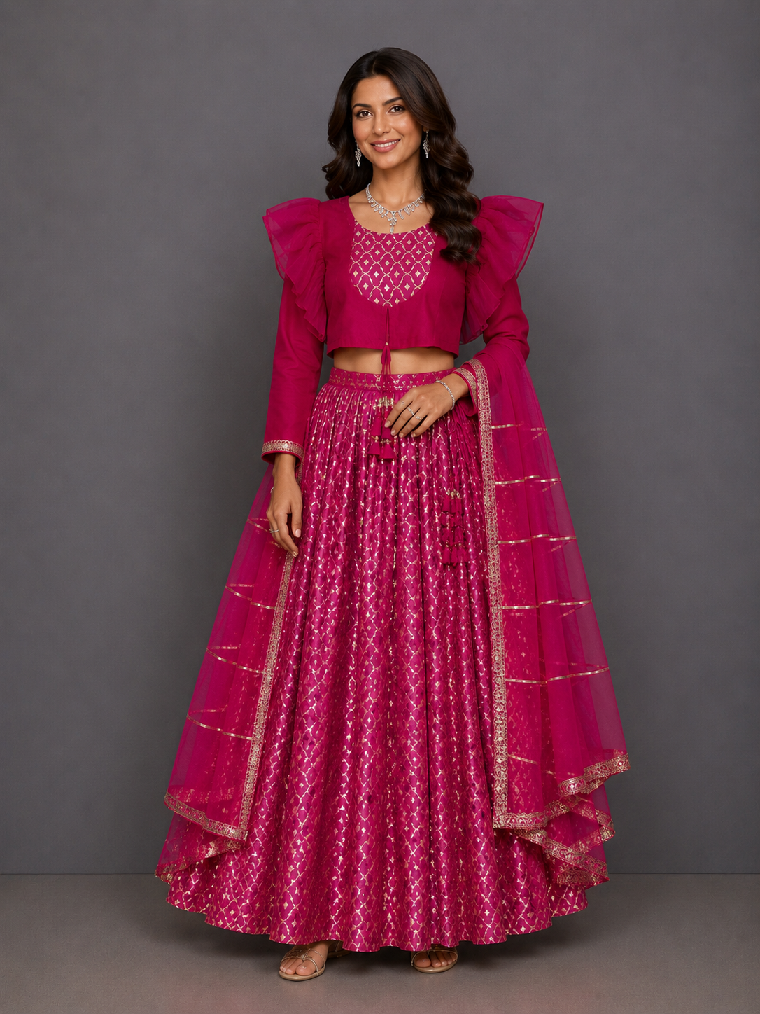 Fuschia Pink Chanderi Lehnga set