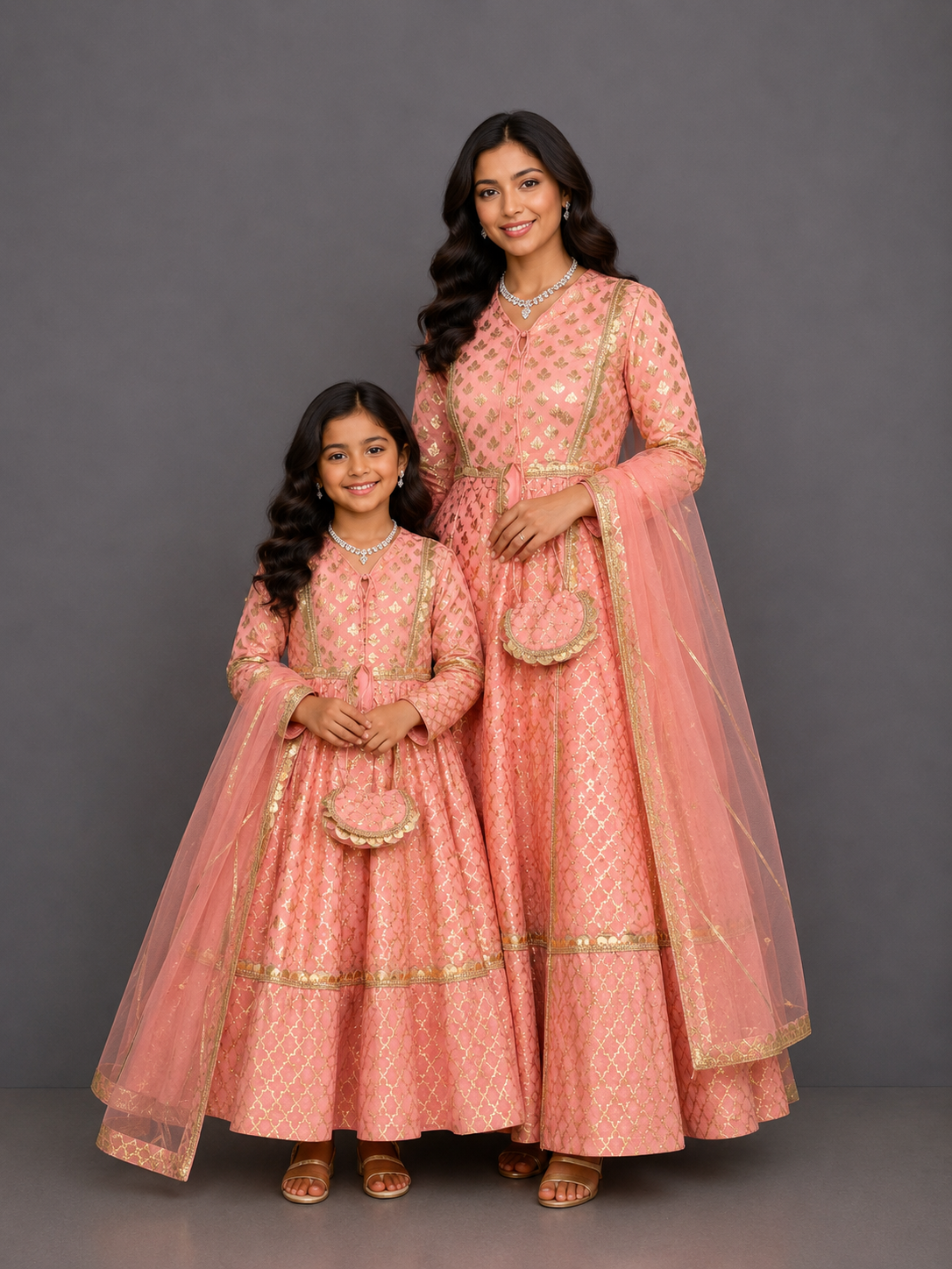 Peach chanderi anarkali set