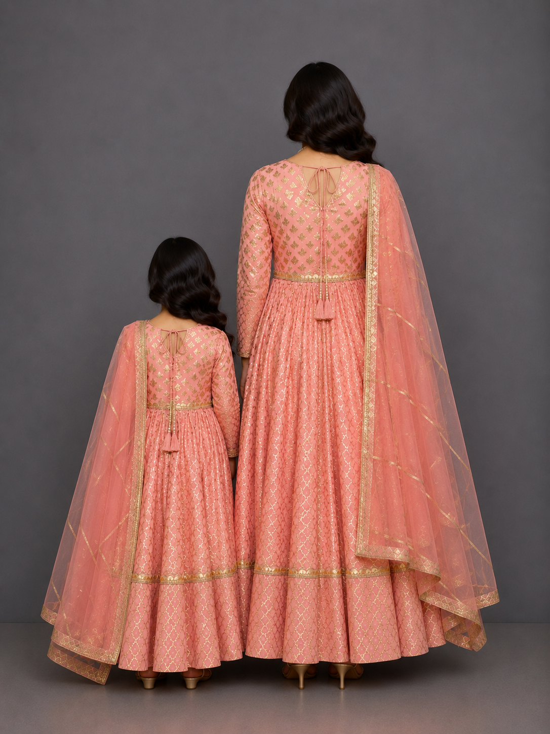 Peach chanderi anarkali set