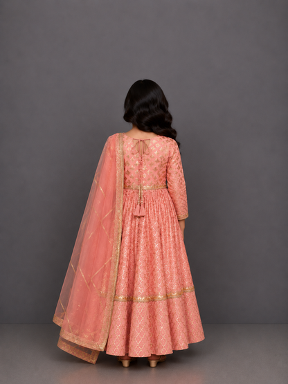 Peach chanderi anarkali set