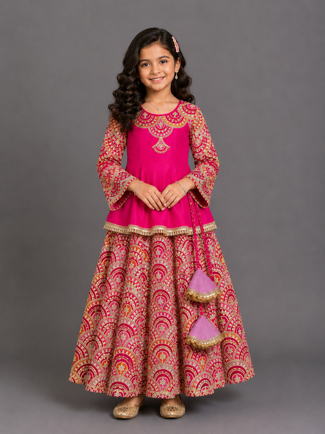 Fuschia Pink Embroidery Peplum  Lehenga  set