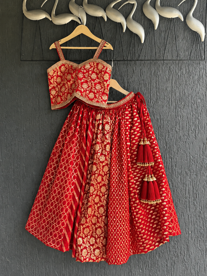 Red Chanderi Strap Lehenga Set