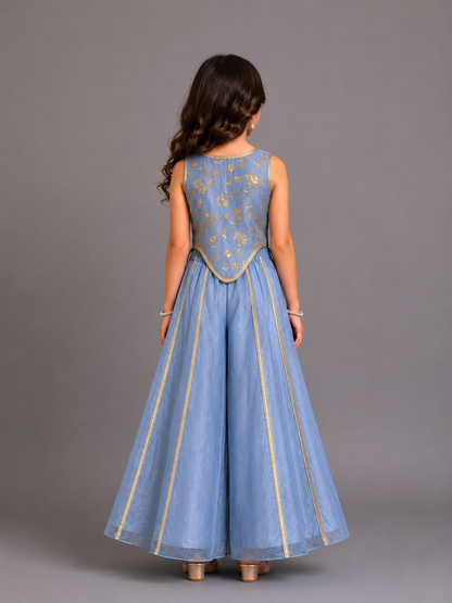 Powder Blue Embrodried Crop Top Pallazo Set