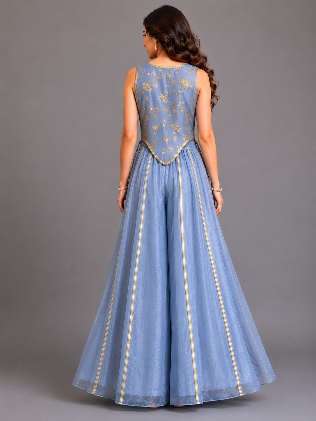 Powder Blue Embrodried Crop Top Pallazo Set