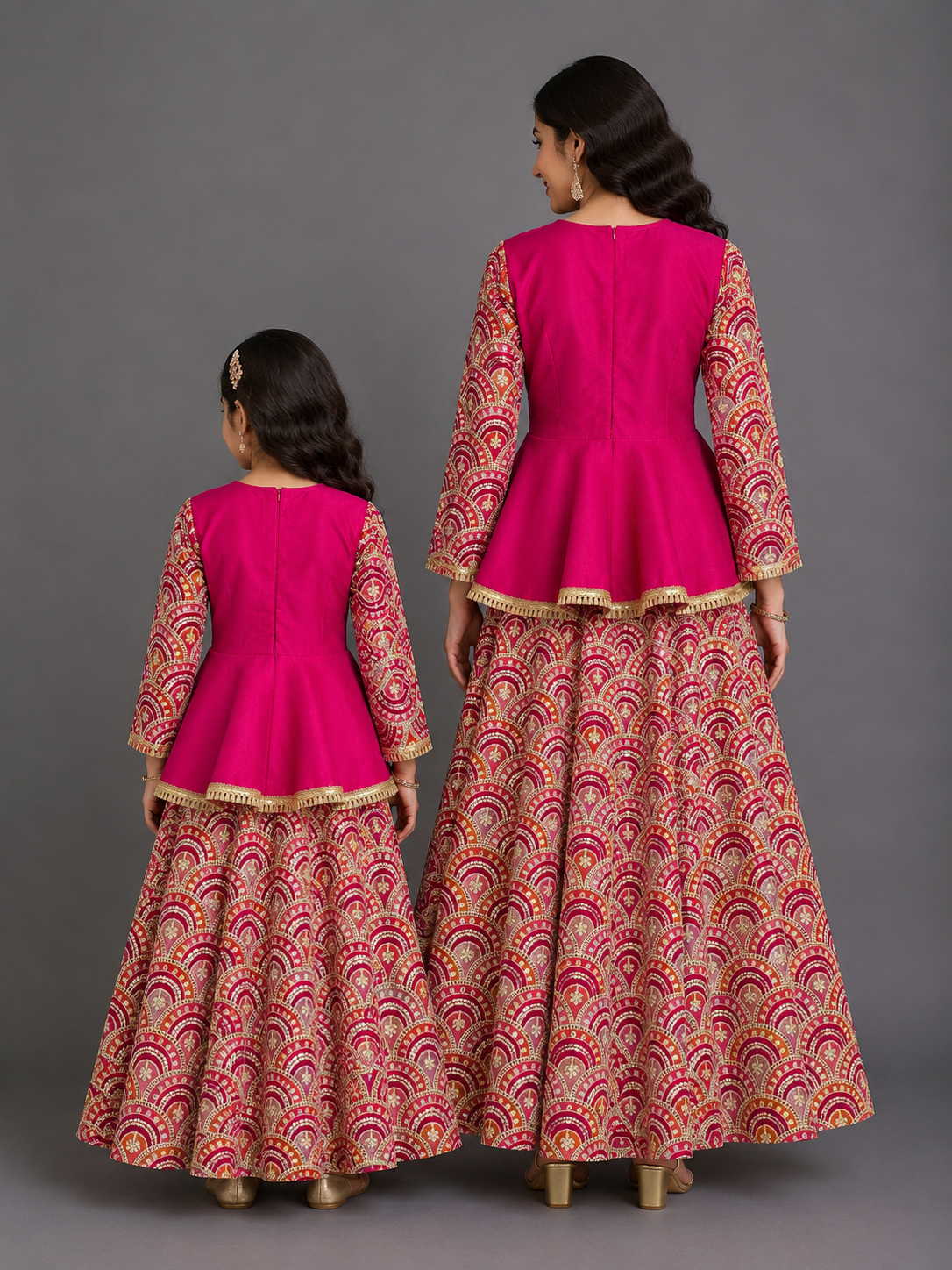 Fuschia Pink Embroidery Peplum  Lehenga  set