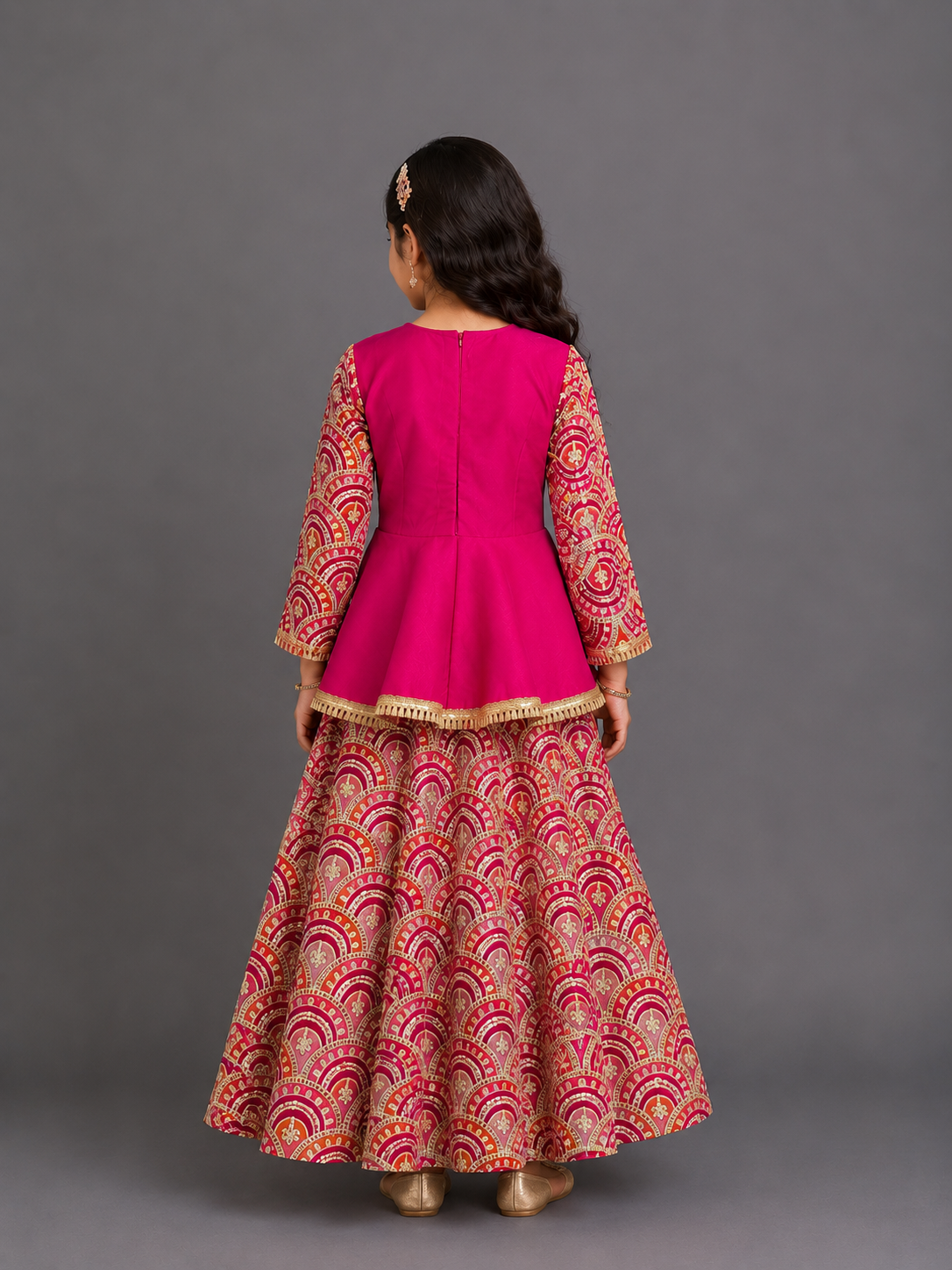 Fuschia Pink Embroidery Peplum  Lehenga  set
