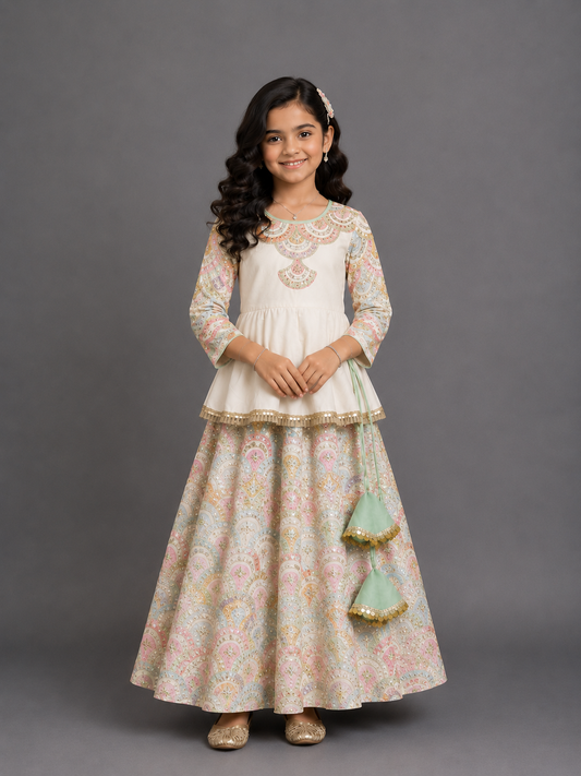 Offwhite Embroidery Peplum lehenga  set