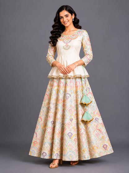 Offwhite Embroidery Peplum lehenga  set