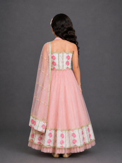 Blue Pink Carnation Floral Lehenga set