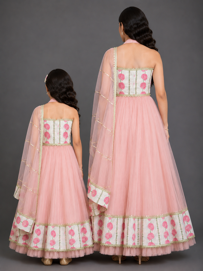 Blue Pink Carnation Floral Lehenga set