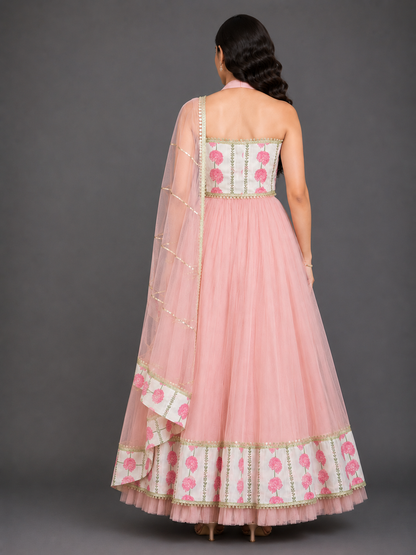 Blue Pink Carnation Floral Lehenga set