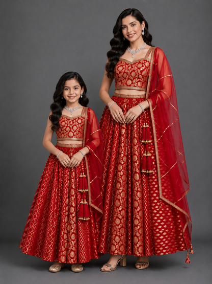 Red Chanderi Strap Lehenga Set