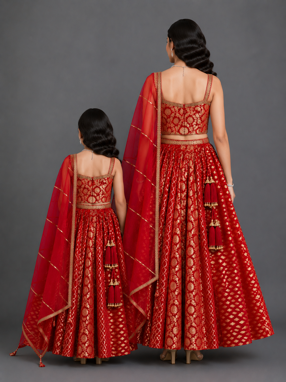 Red Chanderi Strap Lehenga Set