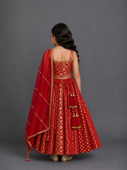 Red Chanderi Strap Lehenga Set