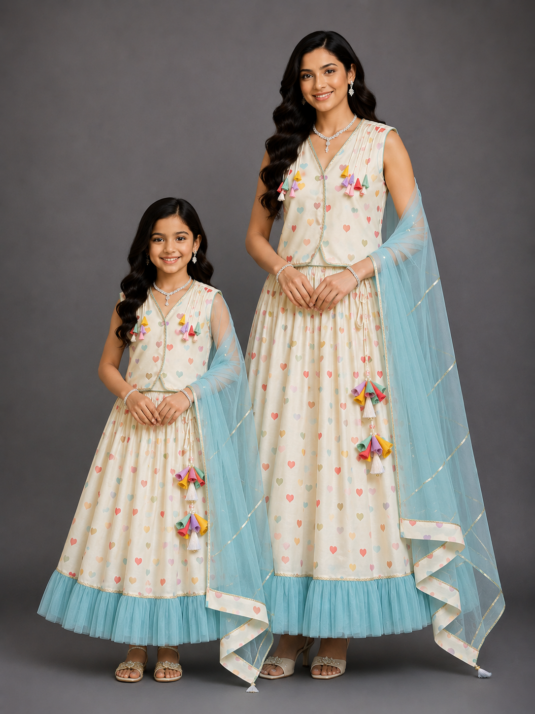 Offwhite Heart Print Lehenga Set