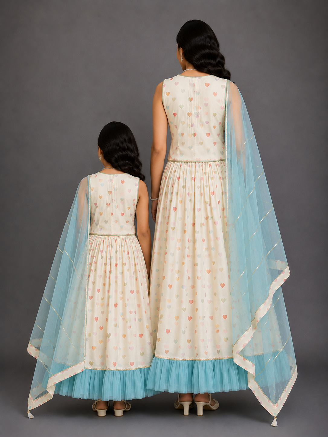 Offwhite Heart Print Lehenga Set