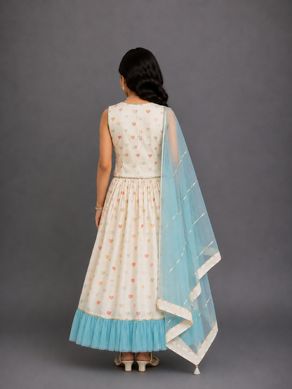 Offwhite Heart Print Lehenga Set