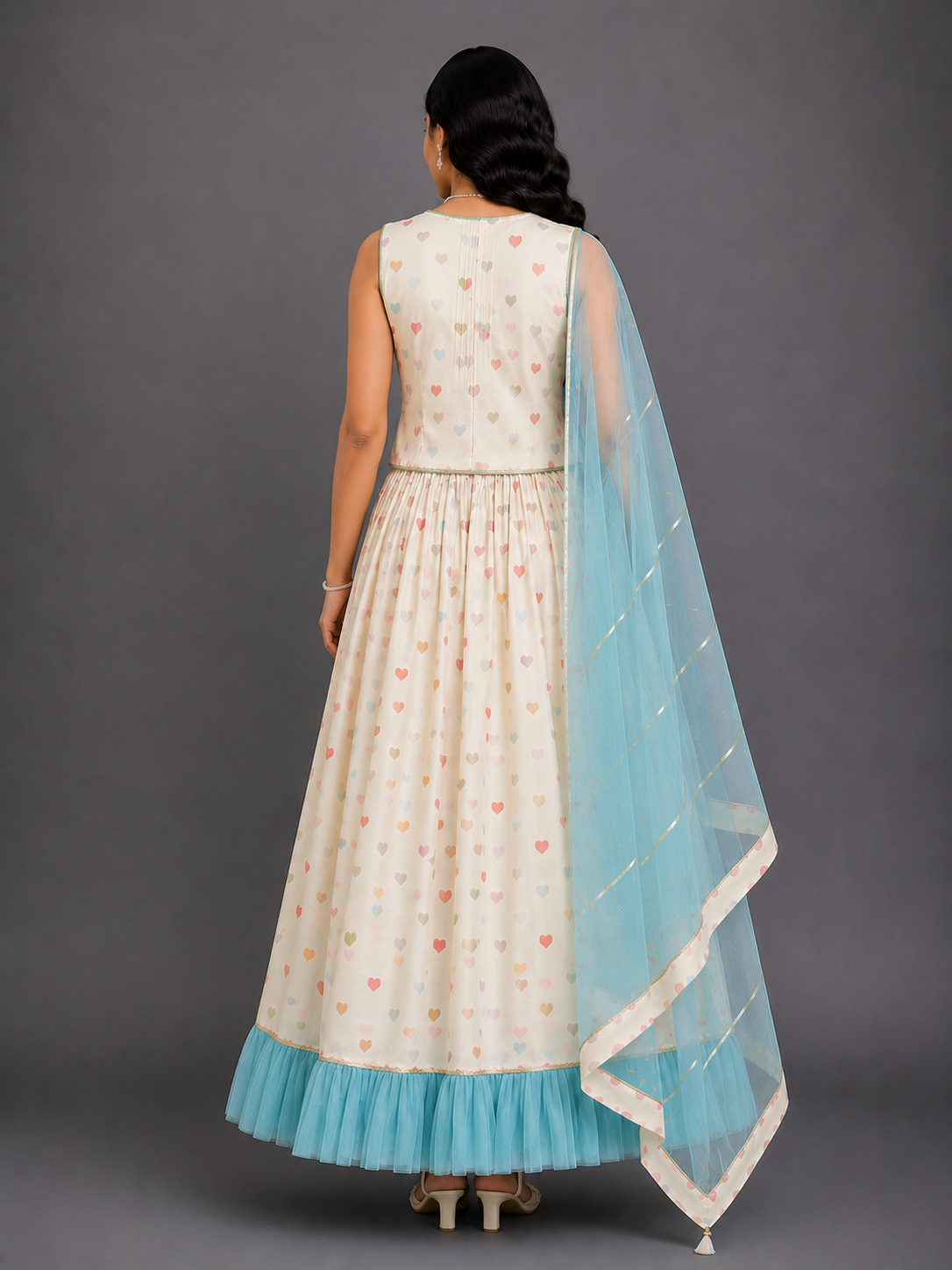 Offwhite Heart Print Lehenga Set