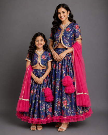 Purple Floral Printed Lehenga Set