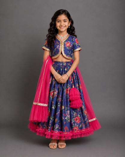 Purple Floral Printed Lehenga Set
