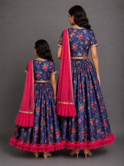 Purple Floral Printed Lehenga Set