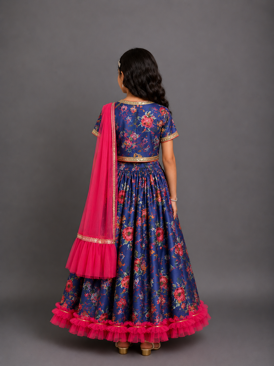 Purple Floral Printed Lehenga Set