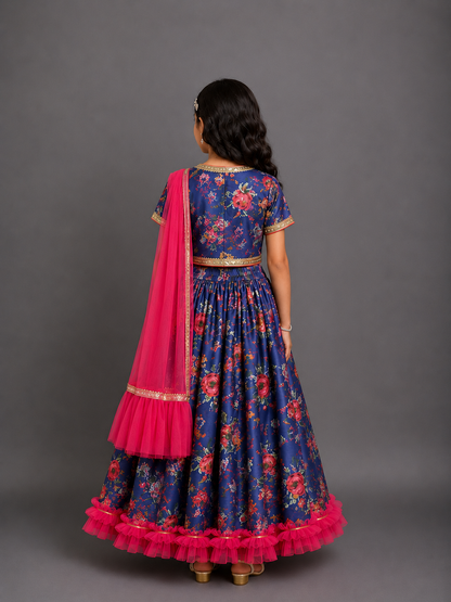 Purple Floral Printed Lehenga Set