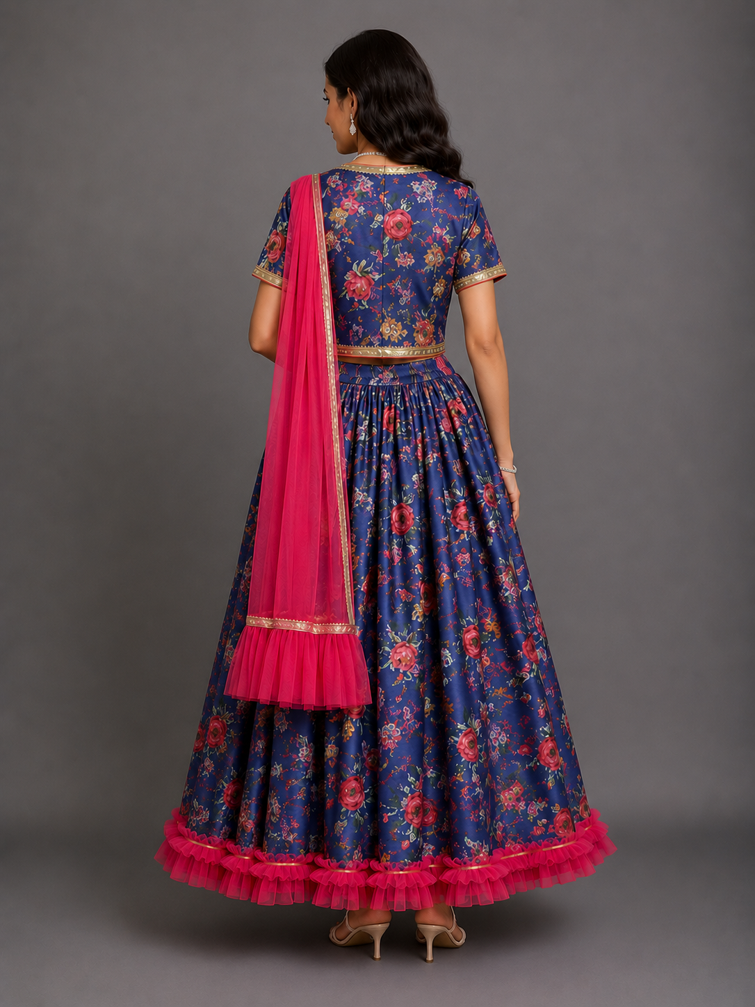 Purple Floral Printed Lehenga Set
