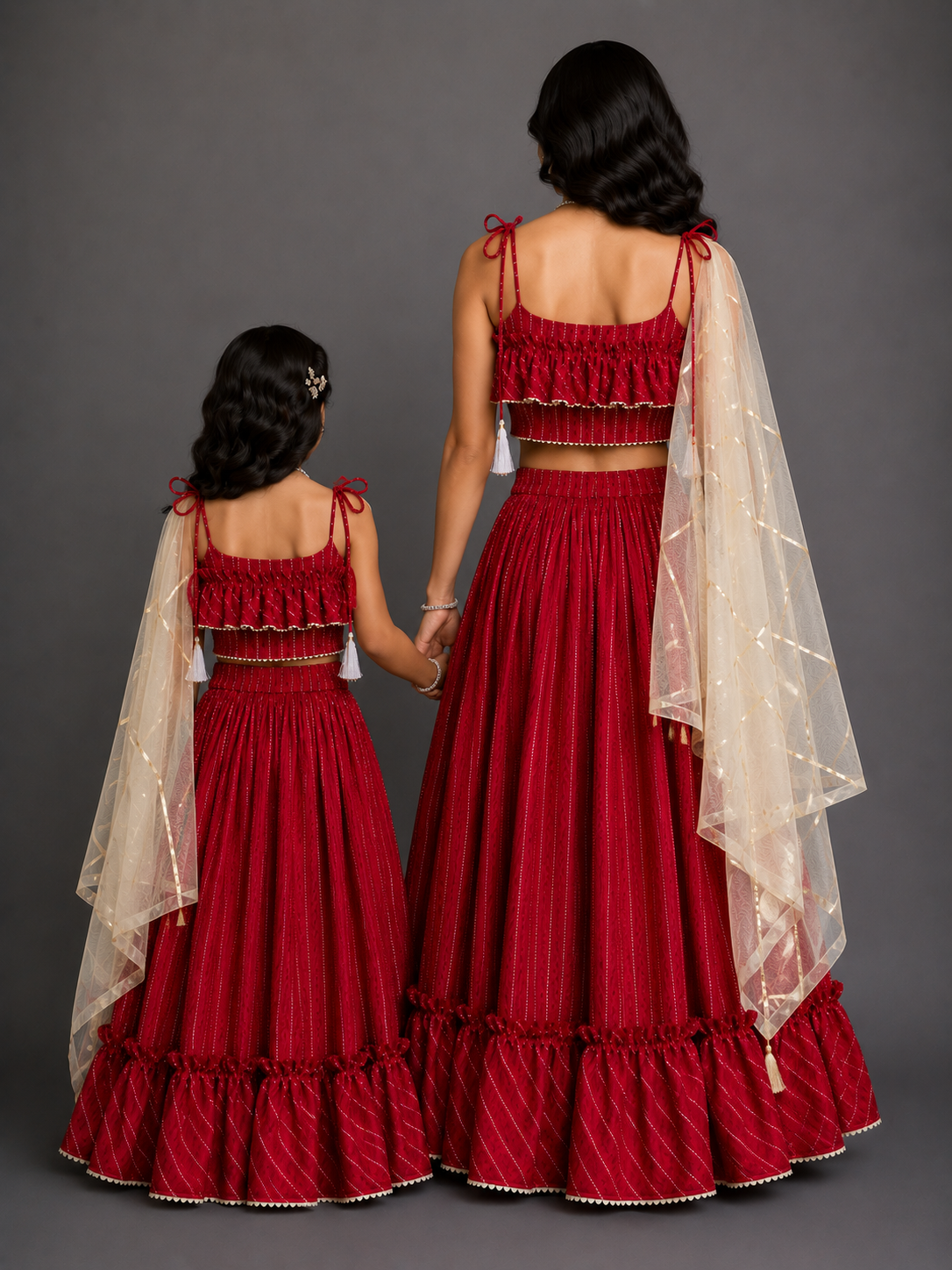 Deep Red Stripe Print Cotton Lehenga set