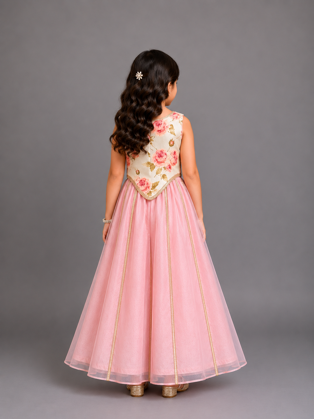 Blue & Pink Floral Crop Top Pallazo set