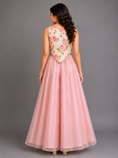 Blue & Pink Floral Crop Top Pallazo set