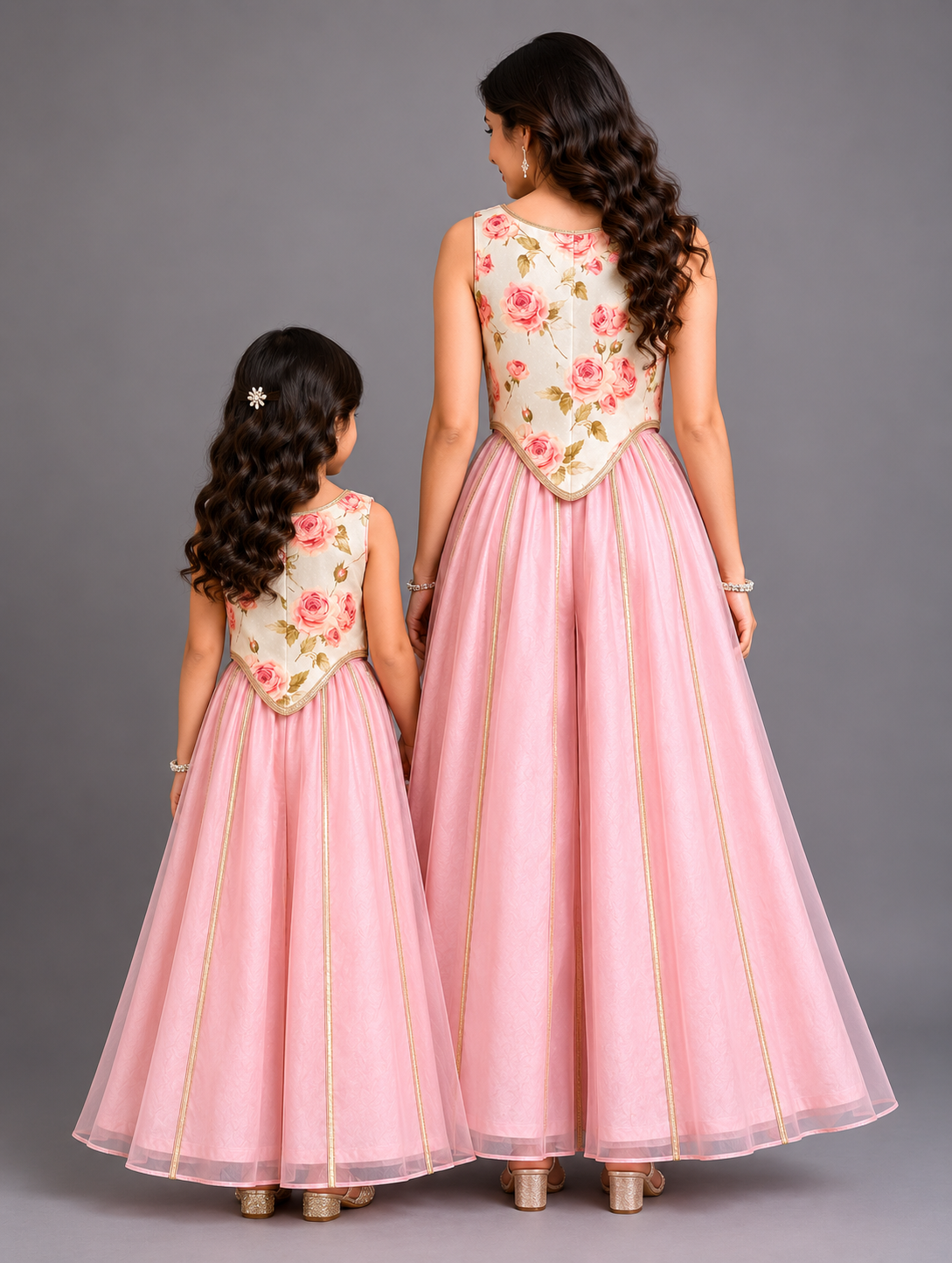 Blue & Pink Floral Crop Top Pallazo set