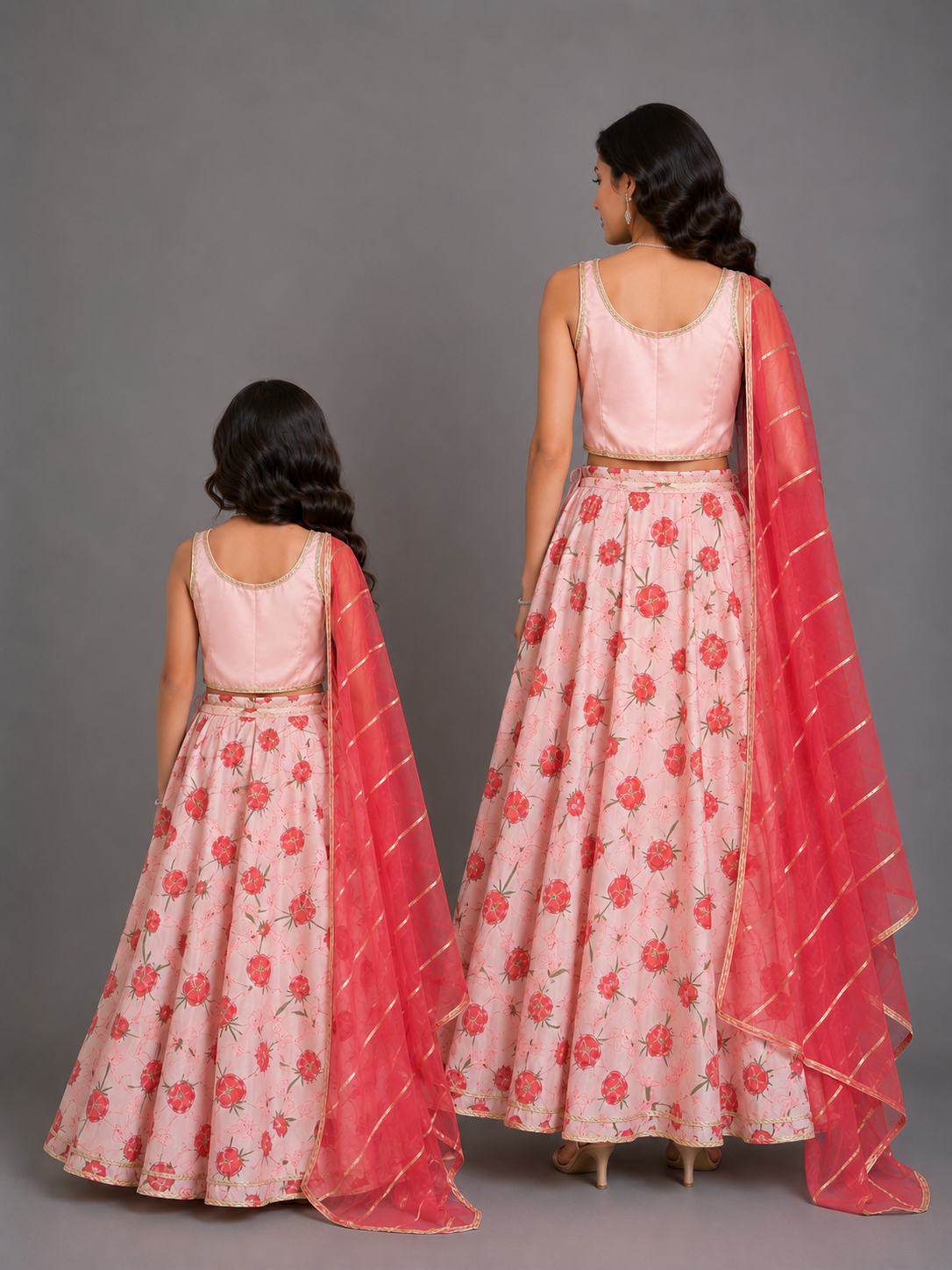 Baby Pink Rose Print 3D floral lehenga set