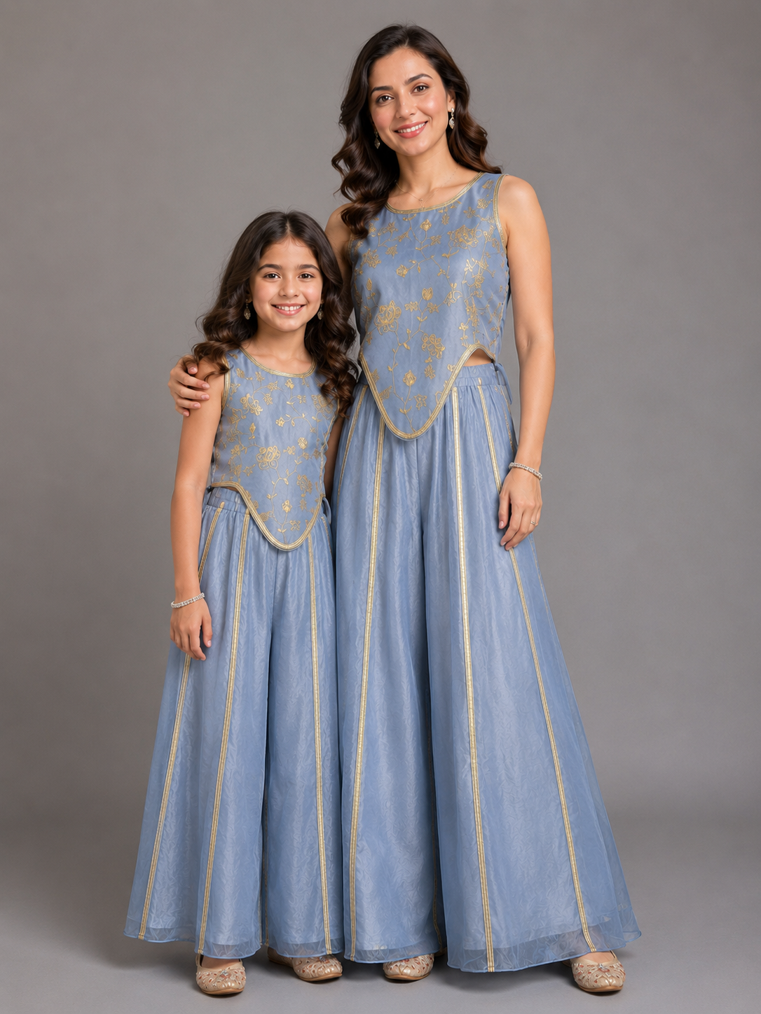 Powder Blue Embrodried Crop Top Pallazo Set
