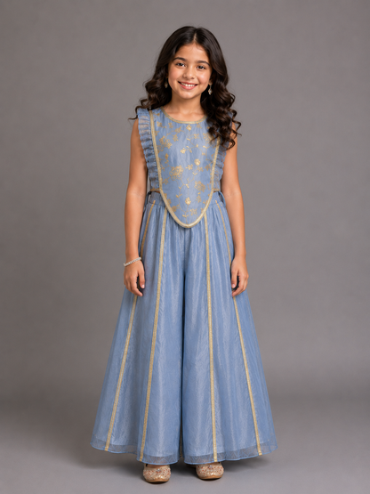 Powder Blue Embrodried Crop Top Pallazo Set
