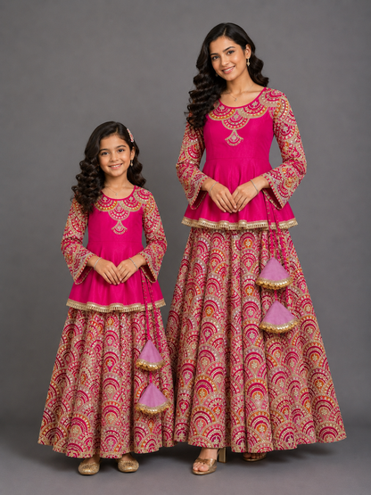 Fuschia Pink Embroidery Peplum  Lehenga  set