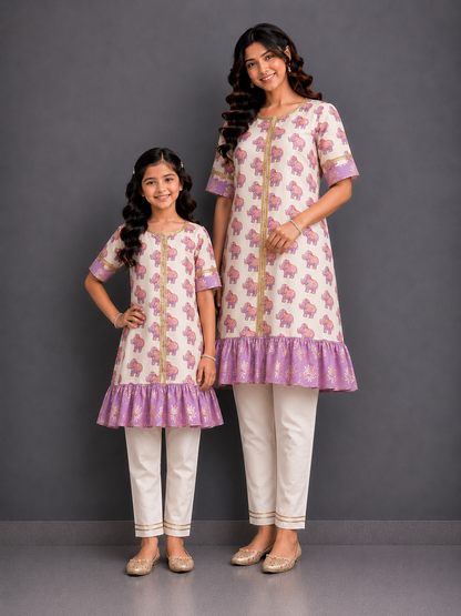 Purple Ganpati Print Kurta