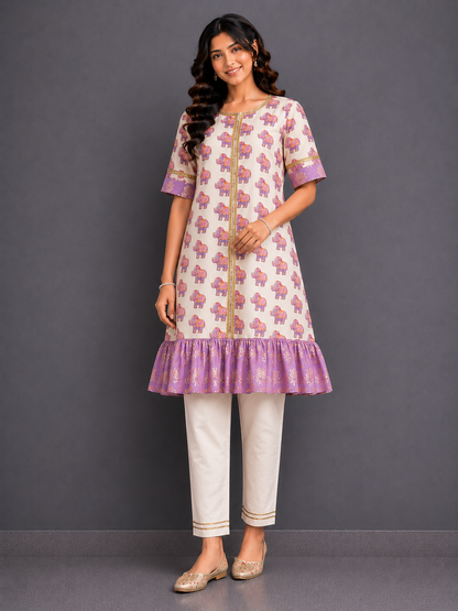 Purple Ganpati Print Kurta