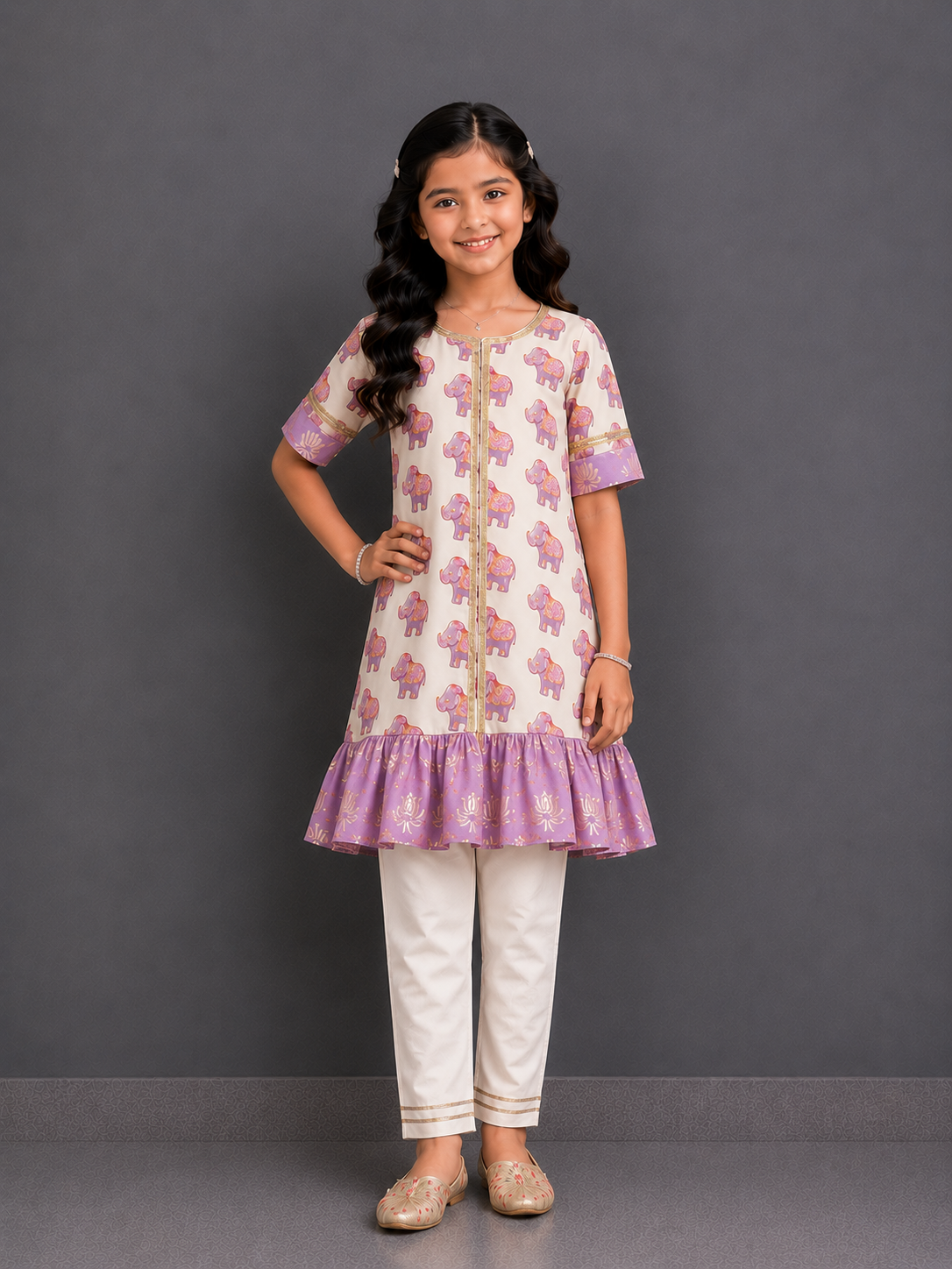 Purple Ganpati Print Kurta