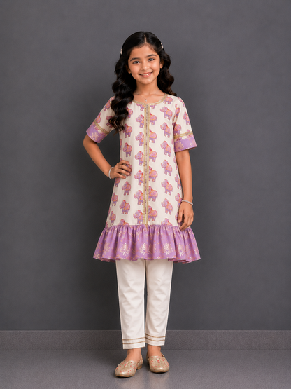 Purple Ganpati Print Kurta