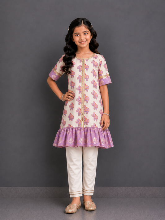 Purple Ganpati Print Kurta